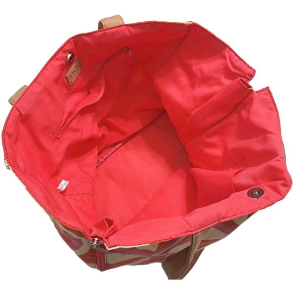 Hearts Retro Vintage Canvas Boat Tote Beach Travel Bag Red Pink White Brown DSW - Picture 5 of 7